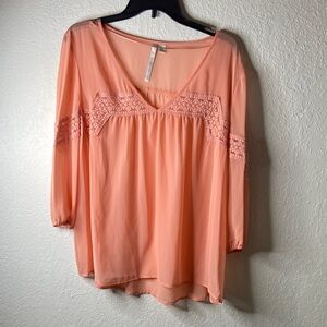 LC Lauren Conrad Coral Lace Accent Blouse